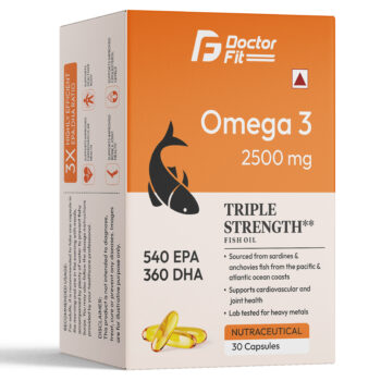 DOCTORFIT Omega 3 Fish Oil 2500 mg Triple Strength | 540 EPA & 360 DHA | Supports Heart, Brain & Joint Health | High Potency Omega-3 Fatty Acids | 30 Softgel Capsules
